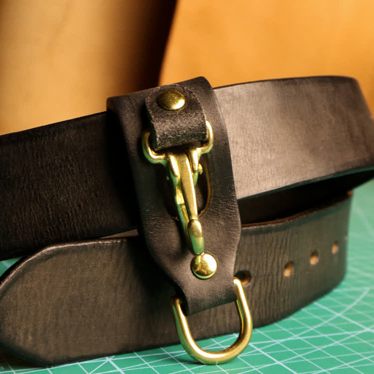 Trendy Brass Vintage Belt Loop Leather Keychain - Black - image 7