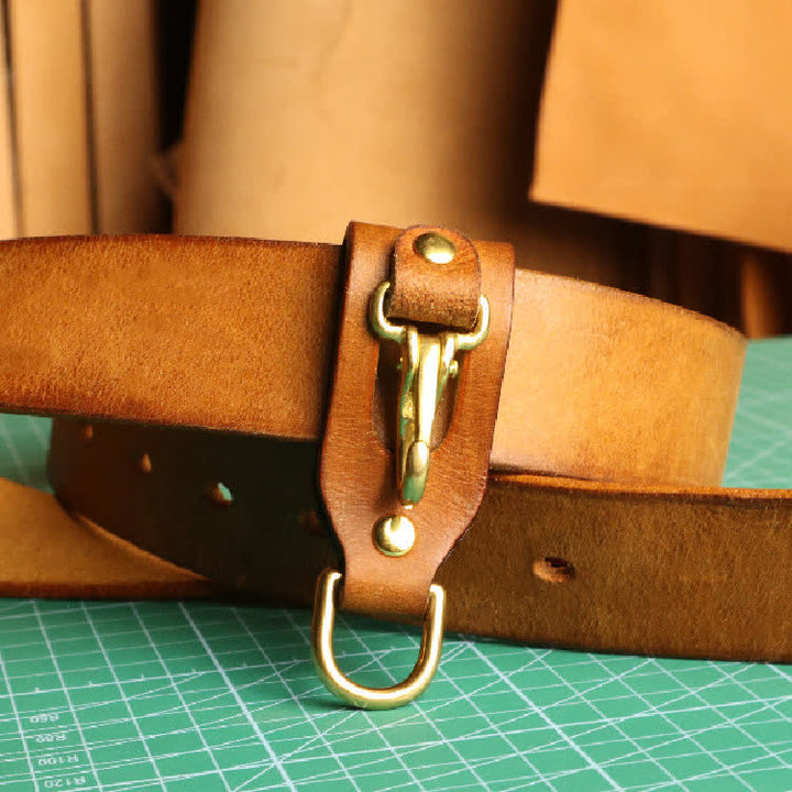 Trendy Brass Vintage Belt Loop Leather Keychain - Yellowish-Brown - image 5