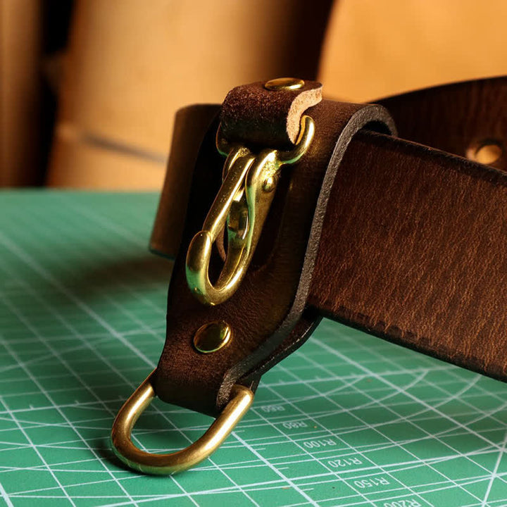 Trendy Brass Vintage Belt Loop Leather Keychain - image 4