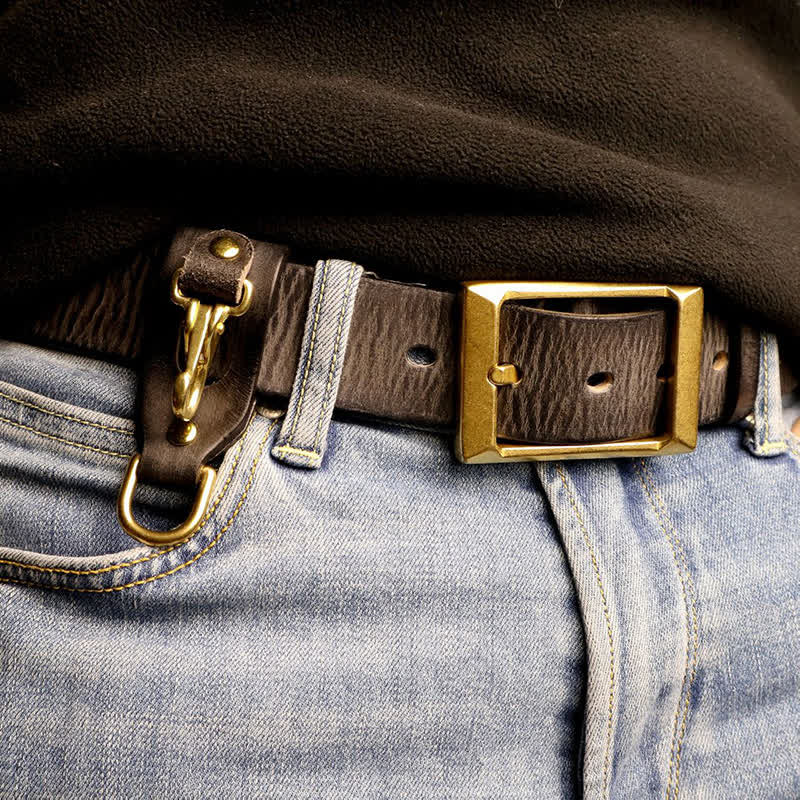 Trendy Brass Vintage Belt Loop Leather Keychain