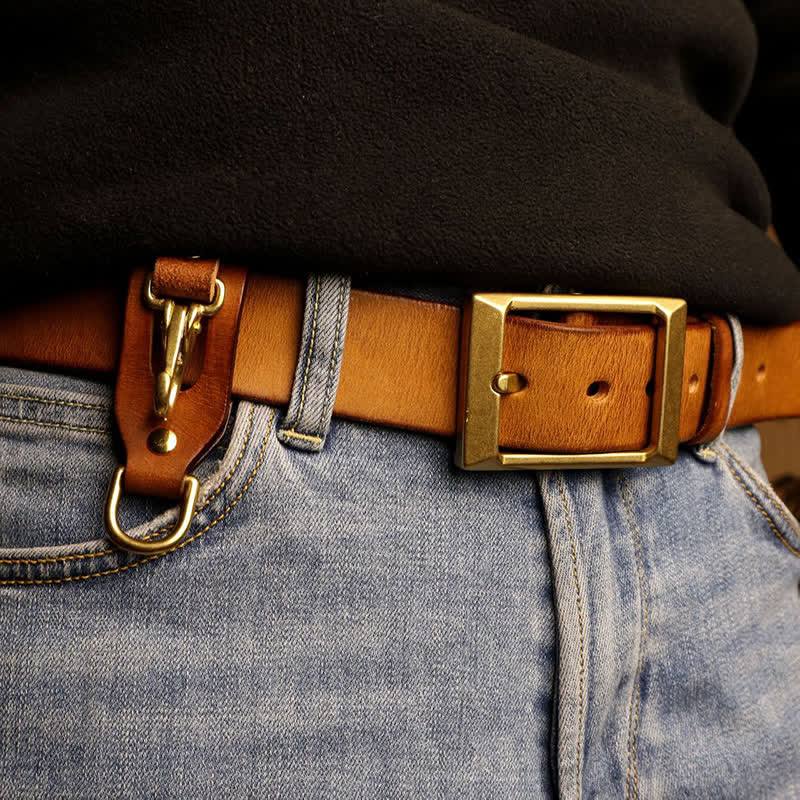 Trendy Brass Vintage Belt Loop Leather Keychain
