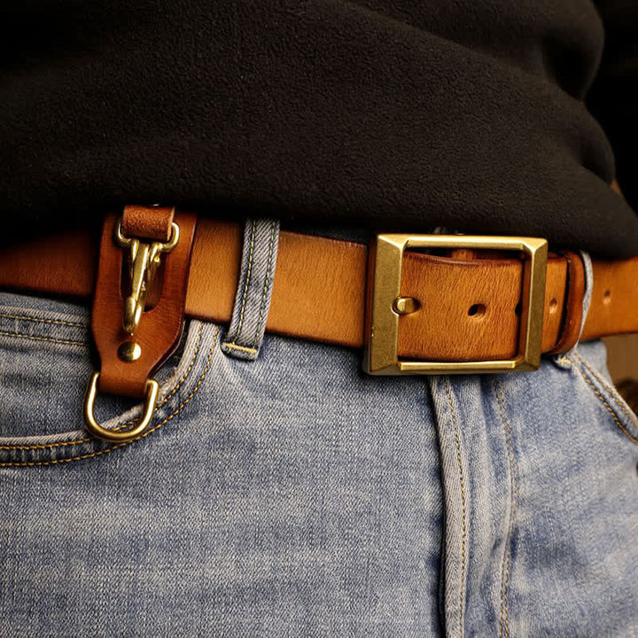 Trendy Brass Vintage Belt Loop Leather Keychain