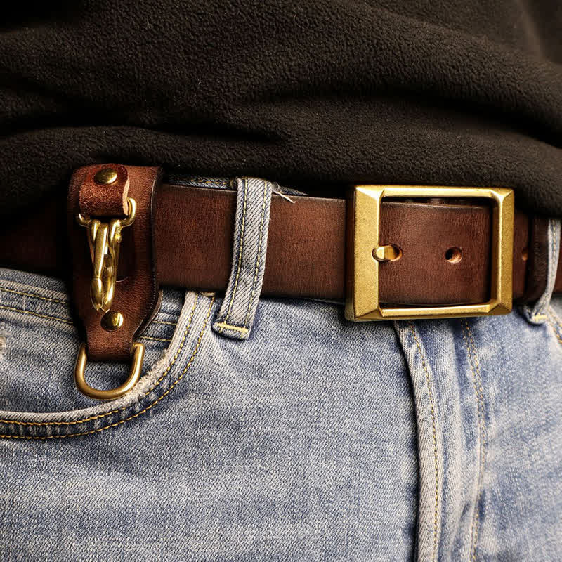 Trendy Brass Vintage Belt Loop Leather Keychain