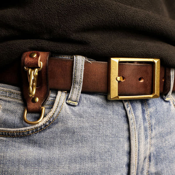 Trendy Brass Vintage Belt Loop Leather Keychain