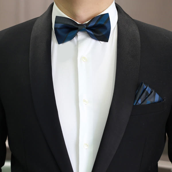 Men's Noble Navy SteelBlue Striped Pattern Bow Tie