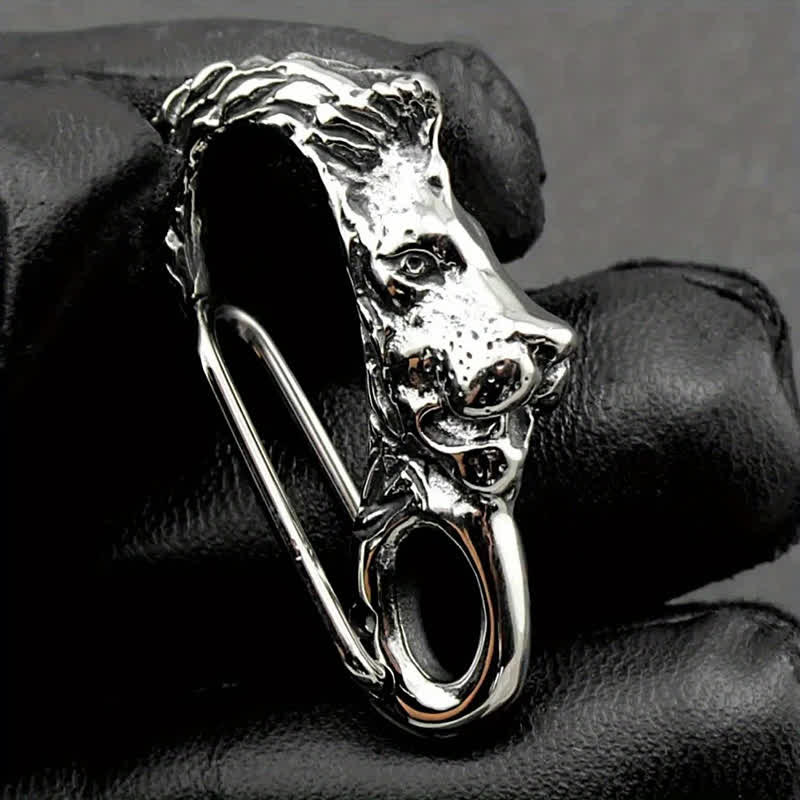 Lion Head Spring Snap Clip Hook Metal Keychain - Silver - image 0