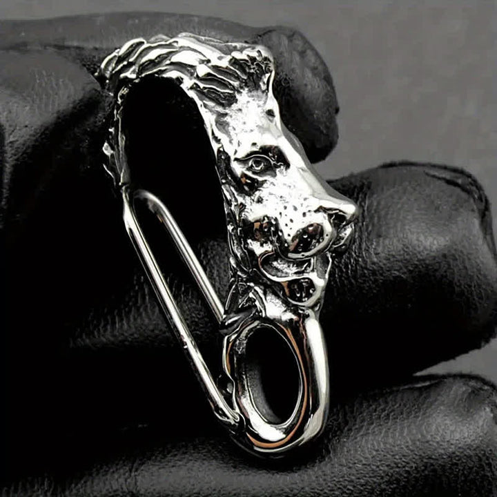 Lion Head Spring Snap Clip Hook Metal Keychain - Silver - image 0