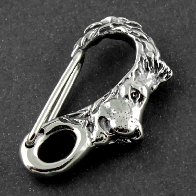Lion Head Spring Snap Clip Hook Metal Keychain - image 1