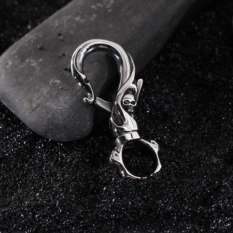 Punk Skull Spring Snap Clip Hook Metal Keychain - image 0