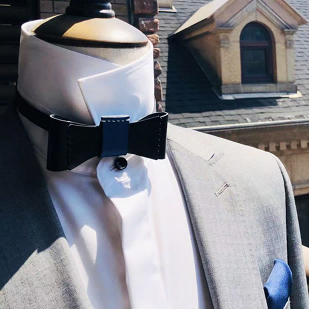 Men's Unique Color Collision Tanned Leather Bow Tie