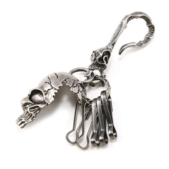 Retro Antique Silver Skull Face Metal Keychain