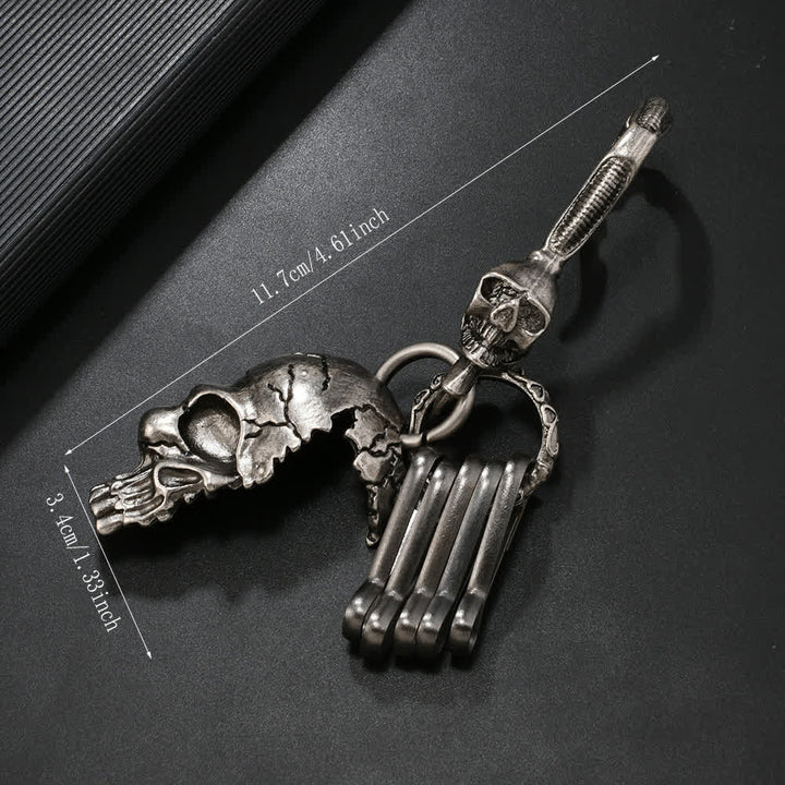 Retro Antique Silver Skull Face Metal Keychain - image 4