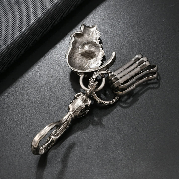 Retro Antique Silver Skull Face Metal Keychain