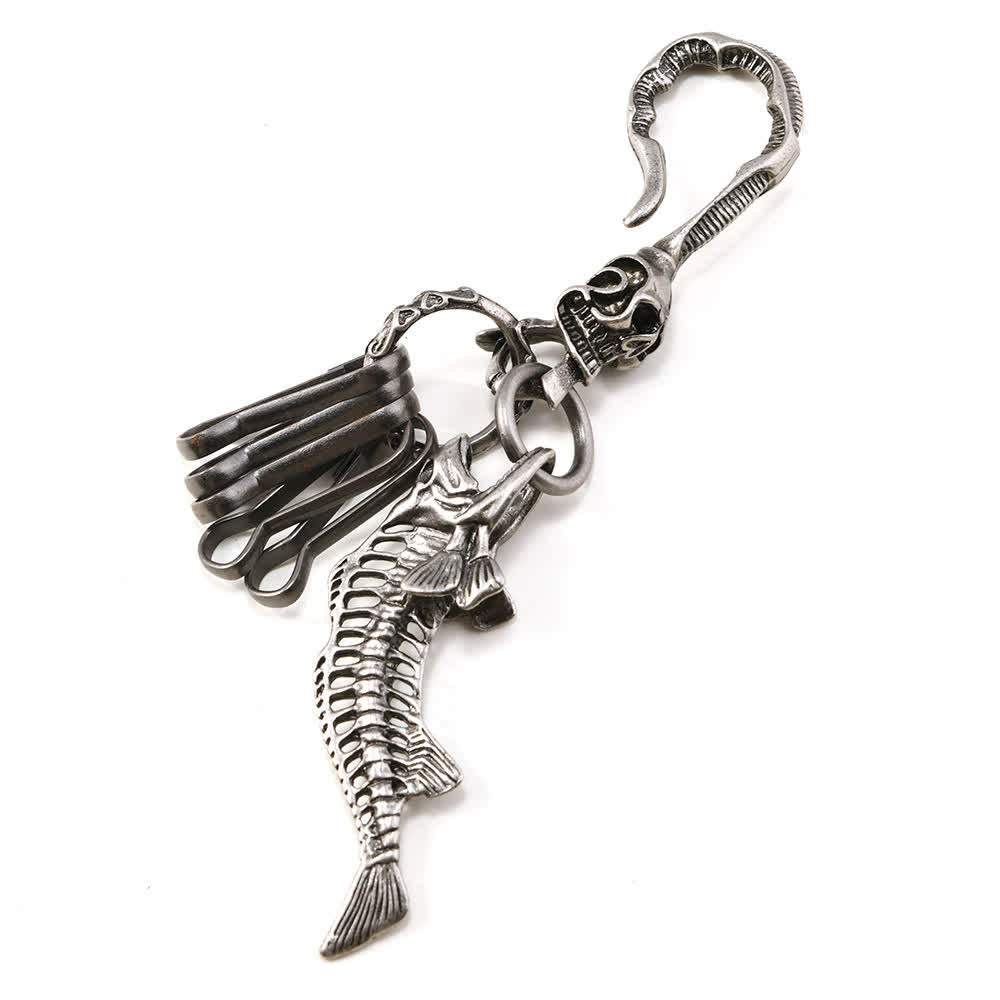 Creative Skull Piranha Bone Pendant Metal Keychain - image 4