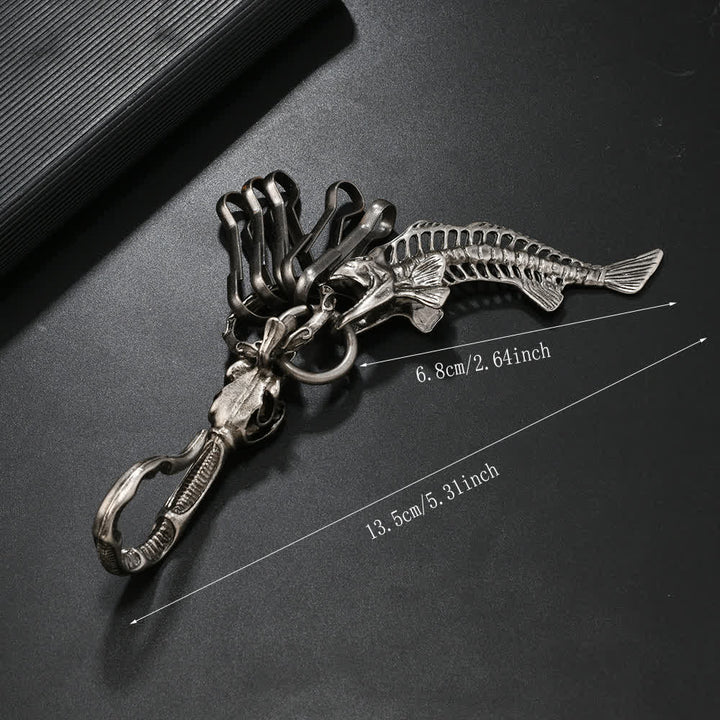 Creative Skull Piranha Bone Pendant Metal Keychain - image 3