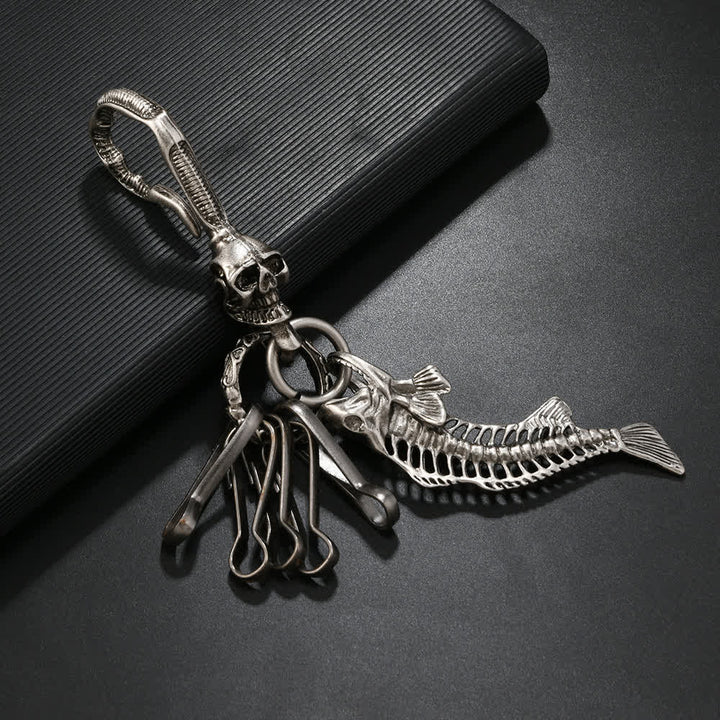 Creative Skull Piranha Bone Pendant Metal Keychain - image 2
