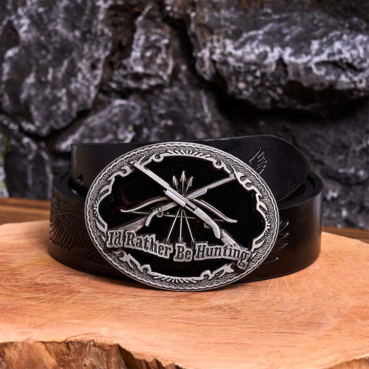 I'd Rather Be Hunting Gun DIY Buckle Leather Belt - I'd Rather Be Hunting - Black Embossed Eagle Belt - 42 - image 0