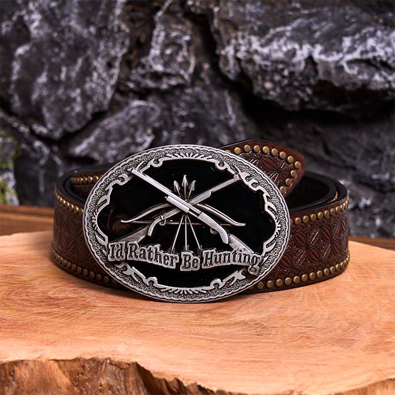 I'd Rather Be Hunting Gun DIY Buckle Leather Belt - I'd Rather Be Hunting - Brown Rivet Belt - 42 - image 6
