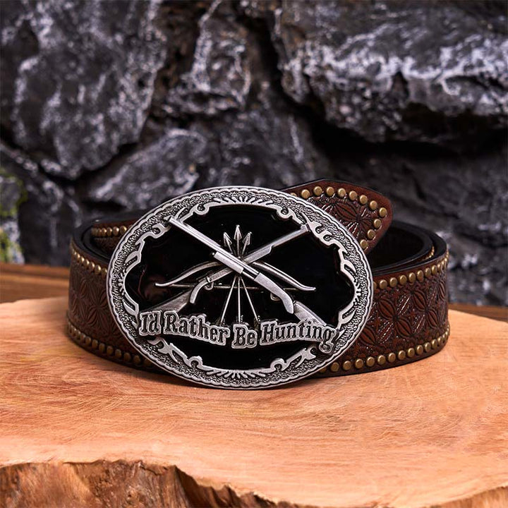 I'd Rather Be Hunting Gun DIY Buckle Leather Belt - I'd Rather Be Hunting - Brown Rivet Belt - 42 - image 6
