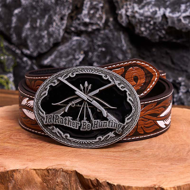 I'd Rather Be Hunting Gun DIY Buckle Leather Belt - I'd Rather Be Hunting - Brown Feather Belt - 40 - image 9