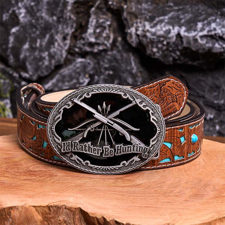 I'd Rather Be Hunting Gun DIY Buckle Leather Belt - I'd Rather Be Hunting - Turquoise Carved Belt - 42 - image 5