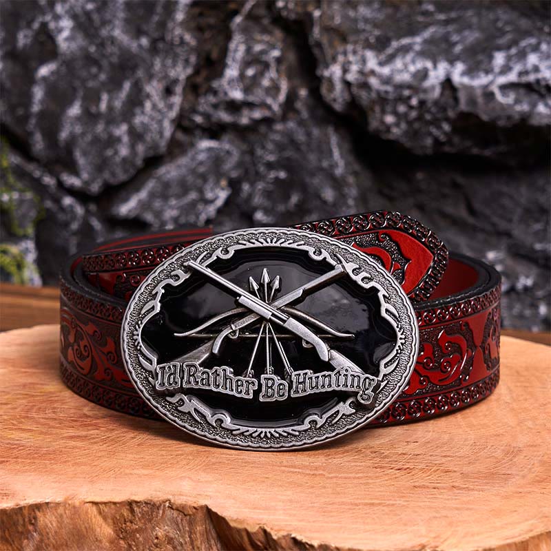 I'd Rather Be Hunting Gun DIY Buckle Leather Belt - I'd Rather Be Hunting - Brown Carved Belt - 42 - image 8