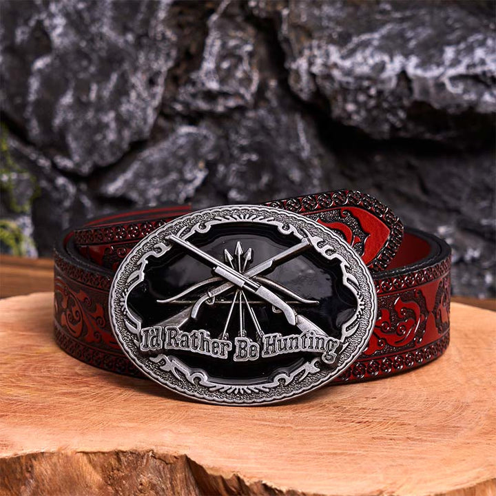 I'd Rather Be Hunting Gun DIY Buckle Leather Belt - I'd Rather Be Hunting - Brown Carved Belt - 42 - image 8