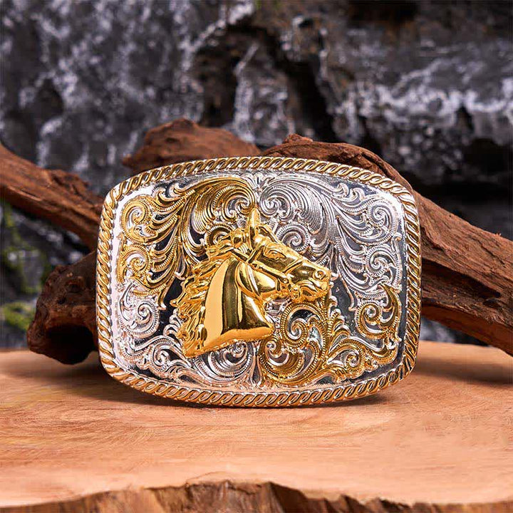 Gold & Silver Horse Head DIY Large Buckle Leather Belt - Horse Head - Without Belt - Not Included Belt - image 0