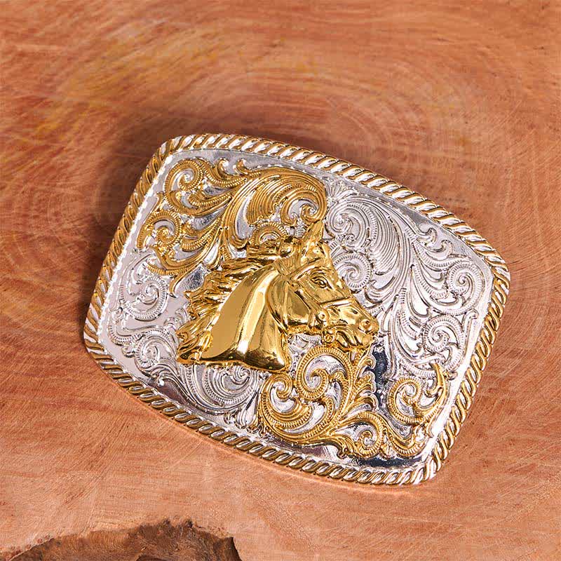 Gold & Silver Horse Head DIY Large Buckle Leather Belt - image 1