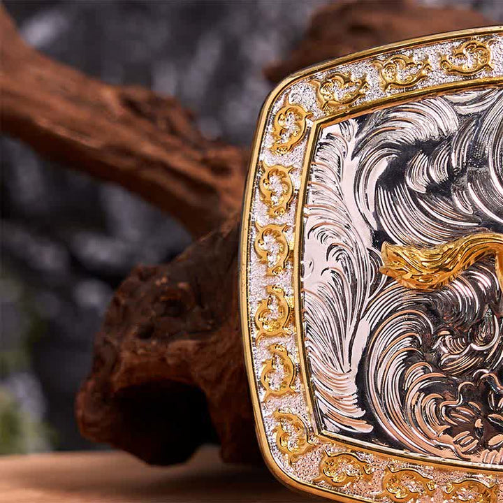 Gold & Silver Running Horse DIY Large Buckle Leather Belt - image 5