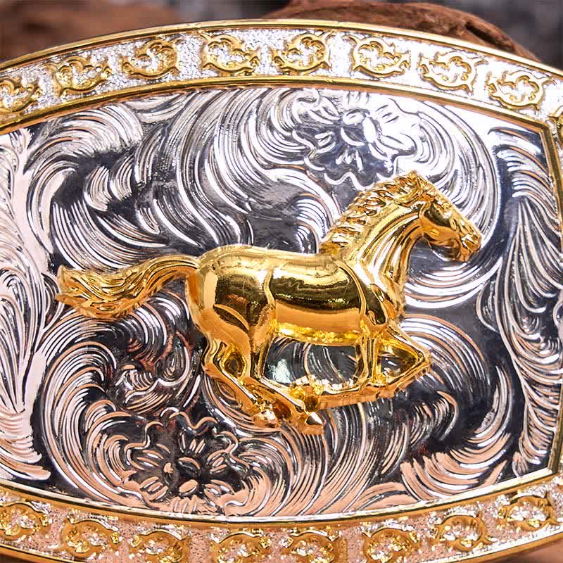 Gold & Silver Running Horse DIY Large Buckle Leather Belt - image 4