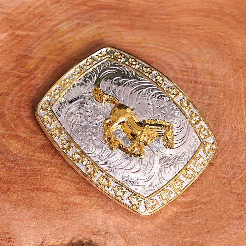 Gold & Silver Running Horse DIY Large Buckle Leather Belt - image 1