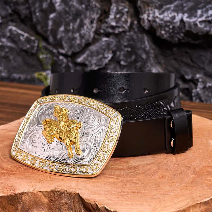 Gold & Silver Horseback Riding DIY Large Buckle Leather Belt - Horseback Riding - Black Embossed Eagle Belt - 42 - image 5