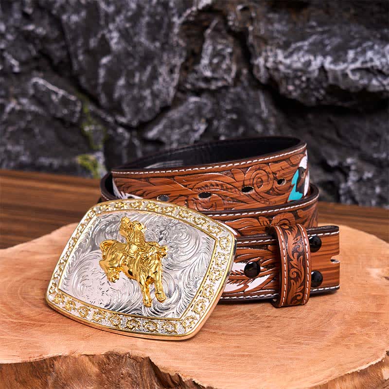 Gold & Silver Horseback Riding DIY Large Buckle Leather Belt - Horseback Riding - Brown Feather Belt - 40 - image 11