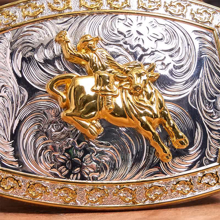 Gold & Silver Horseback Riding DIY Large Buckle Leather Belt - image 3
