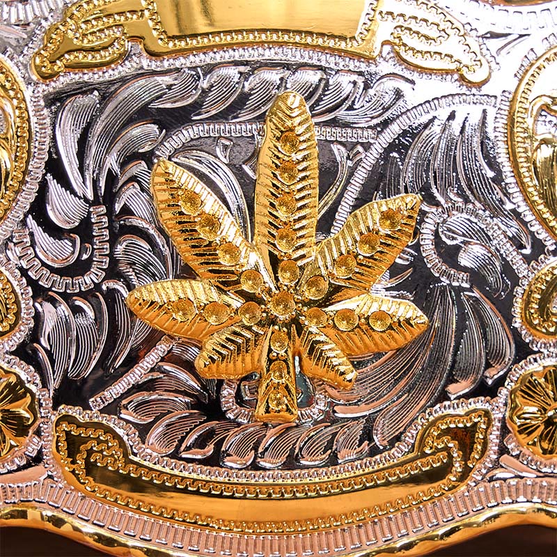 Gold Silver Floral Maple DIY Buckle Leather Belt - image 3