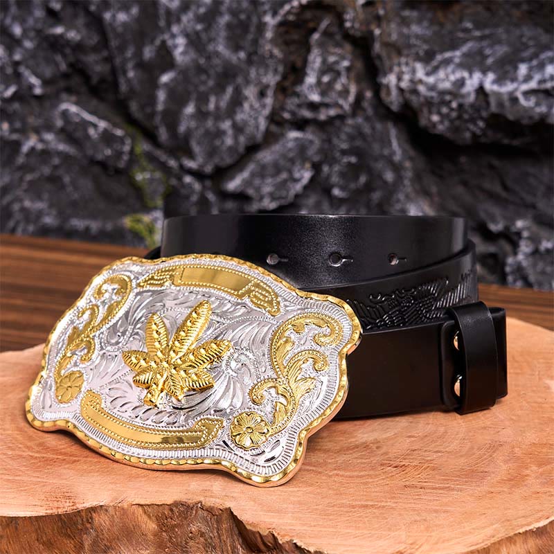Gold Silver Floral Maple DIY Buckle Leather Belt - Maple - Black Embossed Eagle Belt - 42 - image 6