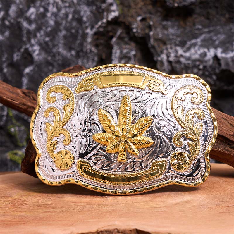 Gold Silver Floral Maple DIY Buckle Leather Belt - Maple - Without Belt - Not Included Belt - image 1