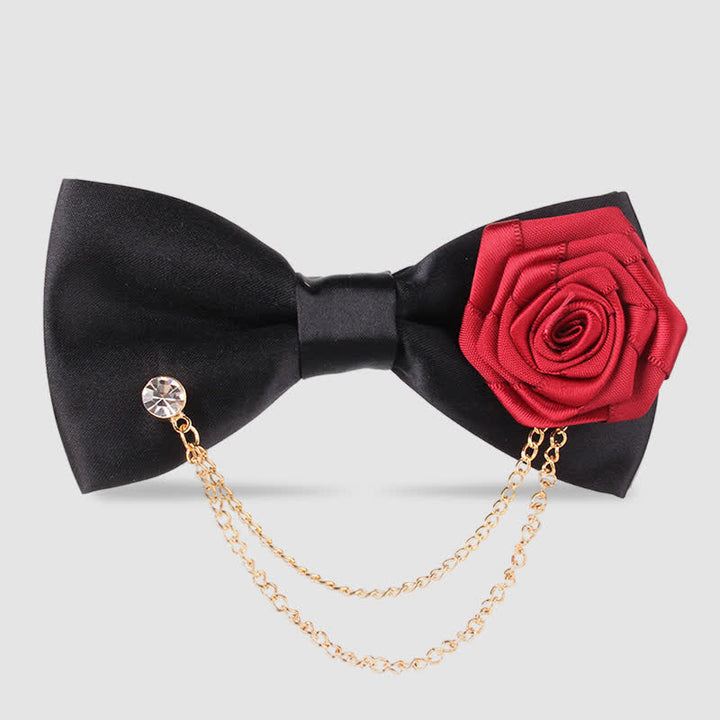 Men's Elegant Rose Golden Chain Decoration Bow Tie - Dark Red - image 0
