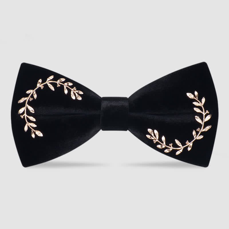 Men's Vine Leaves Velvet Bow Tie - Black - image 0