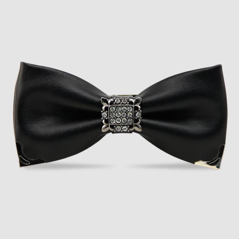 Men's Crystal Rhinestone Leather Bow Tie - Black - image 0
