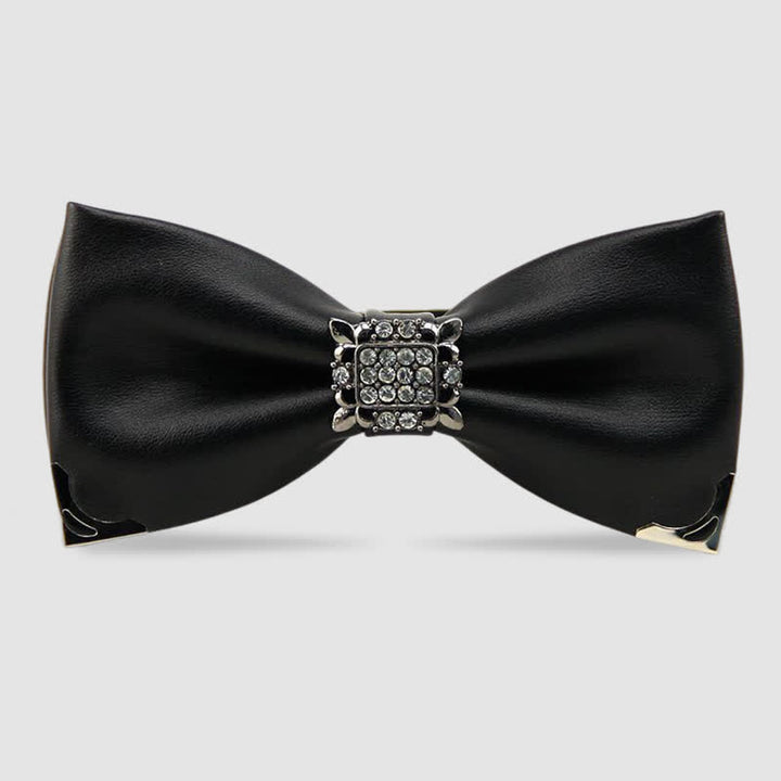 Men's Crystal Rhinestone Leather Bow Tie - Black - image 0