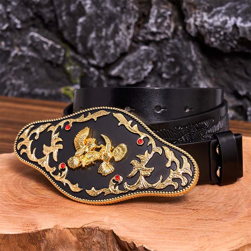 Black And Gold Eagles DIY Buckle Leather Belt - Black And Gold Eagles - Black Embossed Eagle Belt - 42 - image 5