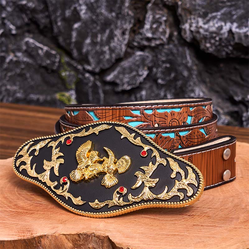 Black And Gold Eagles DIY Buckle Leather Belt - Black And Gold Eagles - Turquoise Carved Belt - 42 - image 6