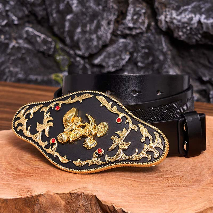 Black And Gold Eagles DIY Buckle Leather Belt - Black And Gold Eagles - Black Embossed Eagle Belt - 42 - image 5