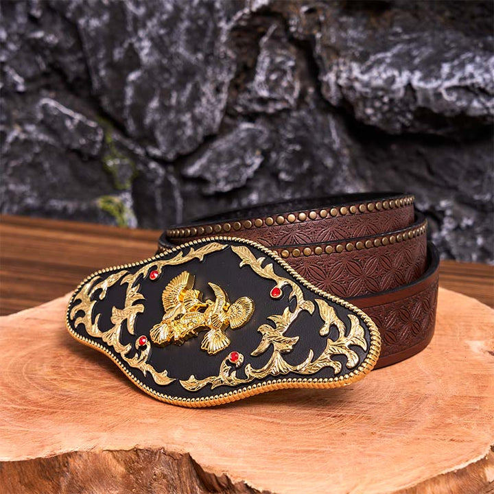 Black And Gold Eagles DIY Buckle Leather Belt - Black And Gold Eagles - Brown Rivet Belt - 42 - image 8