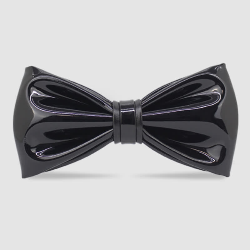 Men's Bright Jet Black Leather Bow Tie - Black - image 0