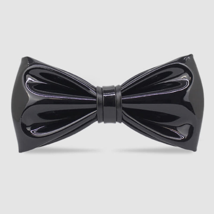 Men's Bright Jet Black Leather Bow Tie - Black - image 0