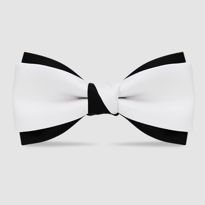 Men's Black White Two Tone Double Layered Bow Tie - White - image 0