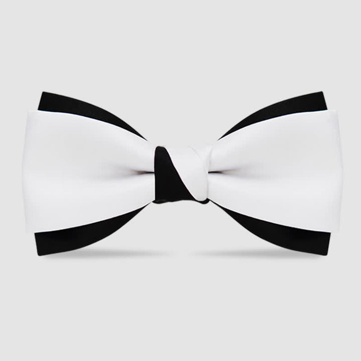 Men's Black White Two Tone Double Layered Bow Tie - White - image 0